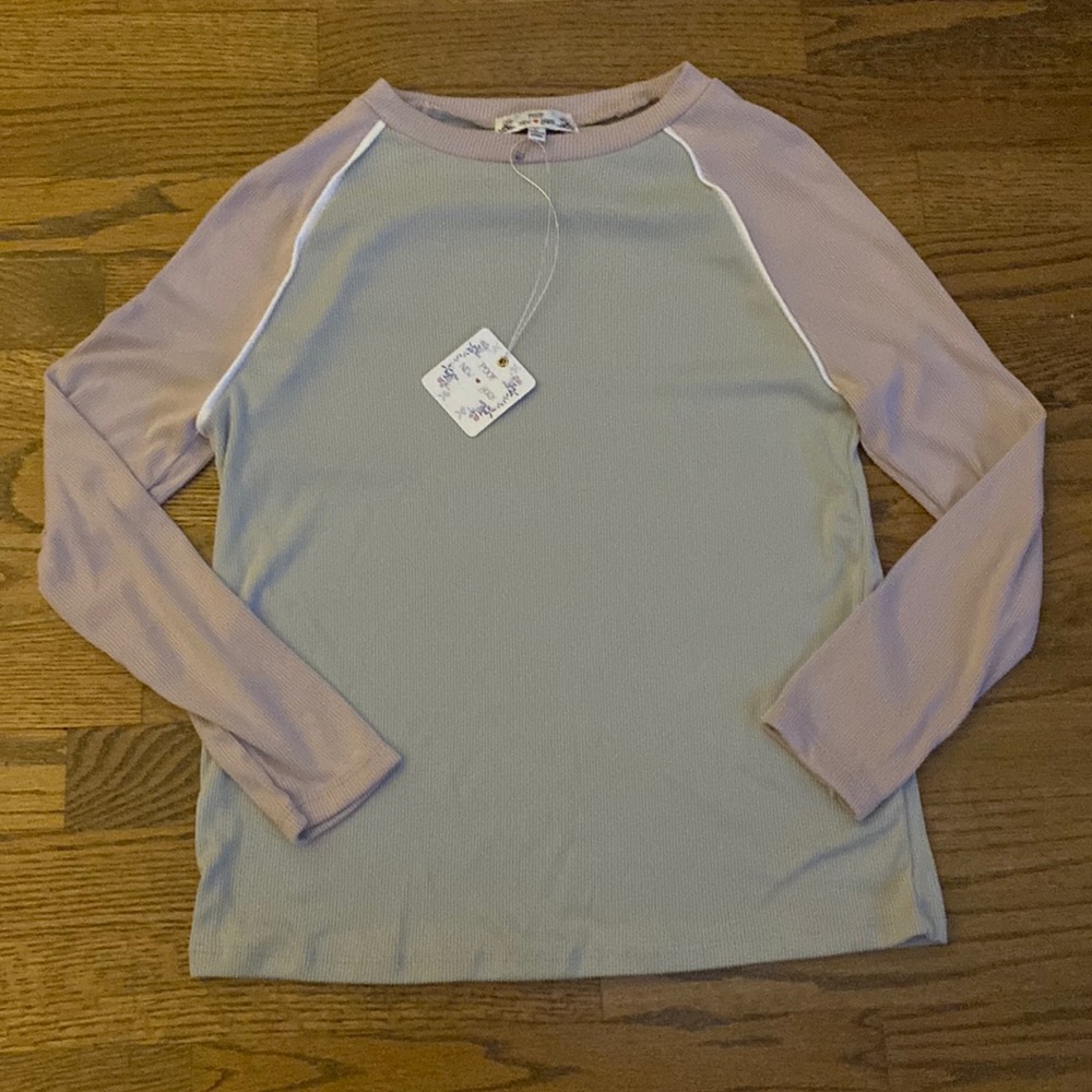 NWT Poof! New York Violet/Pink Grey Raglan Long Sleeve Ribbed Top